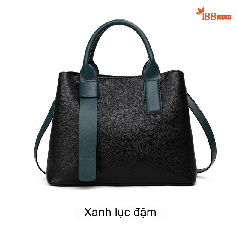 Túi Xách Nữ Da Bò Sức Chứa Lớn Đeo Vai, Xách Tay Màu Đen, Xanh Đen chi tiết 4