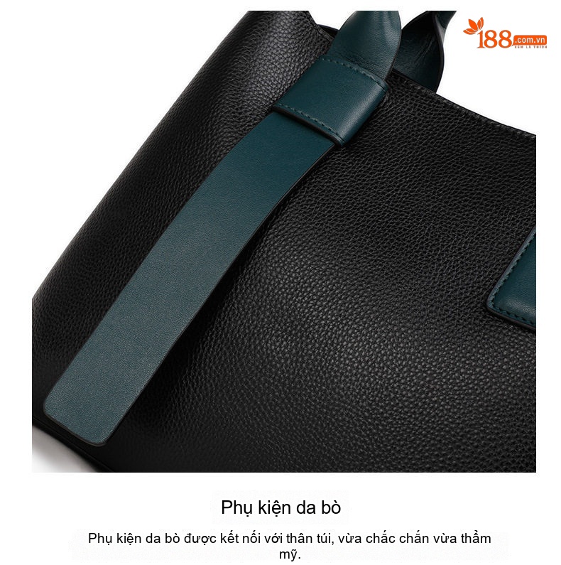 Túi Xách Nữ Da Bò Sức Chứa Lớn Đeo Vai, Xách Tay Màu Đen, Xanh Đen chi tiết 16