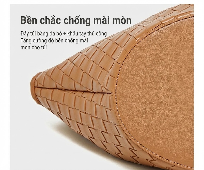 Túi Xách Nữ Da Bò Sức Chứa Lớn Kiểu Đan Dây Thời Trang Đi Làm Màu Đen, Nâu chi tiết 6