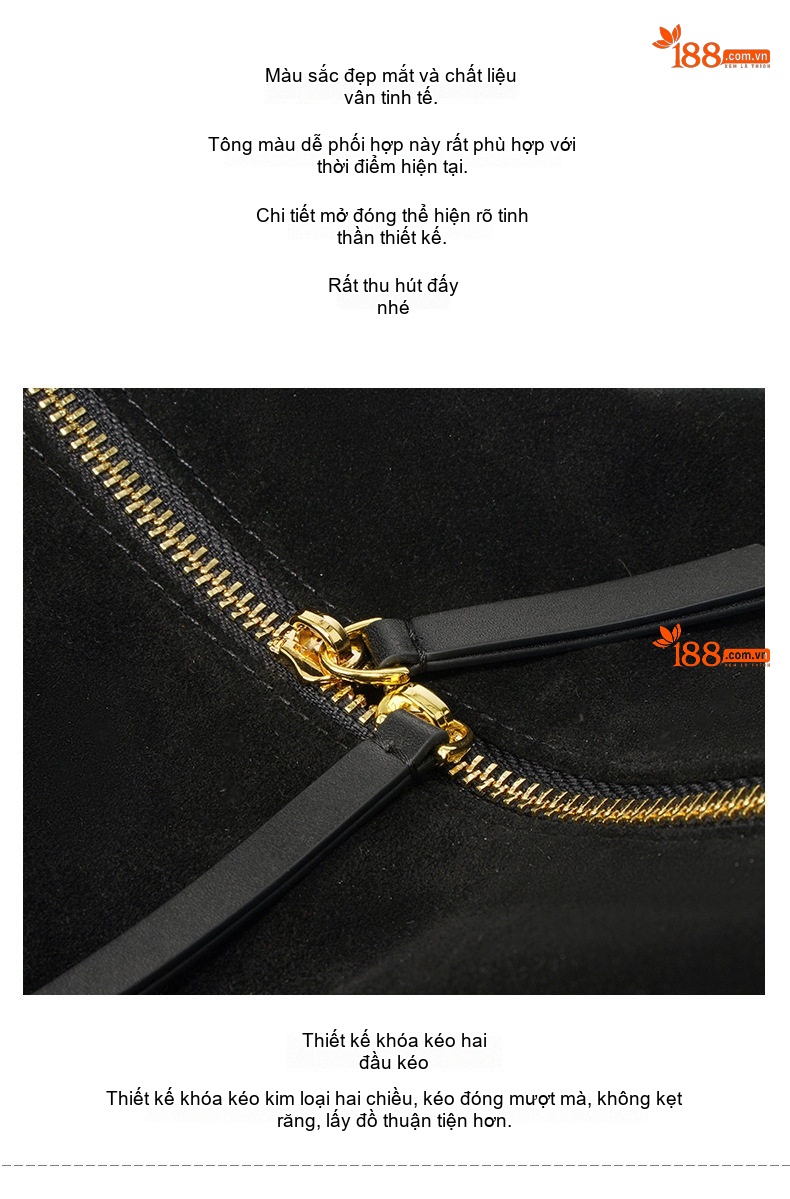 Túi Xách Nữ Da Bò Suede Gối Ô Dáng Tròn Đeo Vai Đeo Chéo Đựng Vừa A4 Màu Đen chi tiết 7