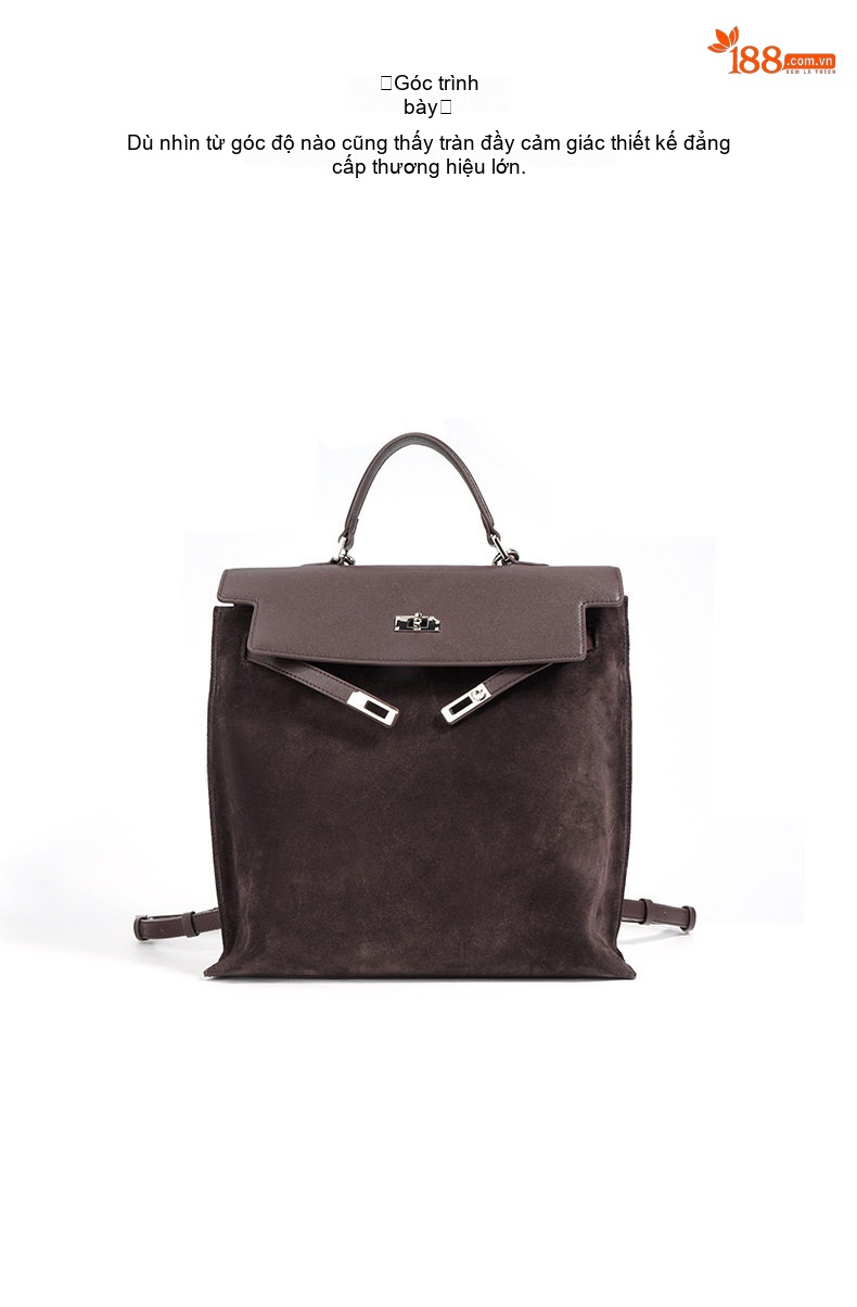 Túi Xách Nữ Da Bò Suede Nỉ Kelly Đeo Vai Đeo Chéo Cỡ Lớn Màu Đỏ Rượu Vang, Nâu, Đen, Vàng chi tiết 12