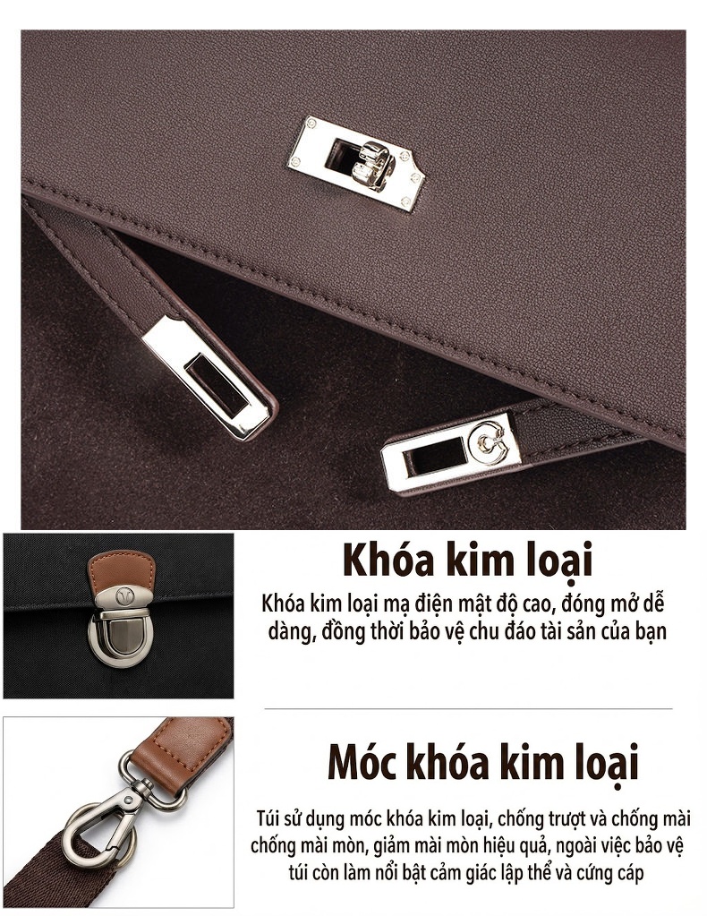 Túi Xách Nữ Da Bò Suede Nỉ Kelly Đeo Vai Đeo Chéo Cỡ Lớn Màu Đỏ Rượu Vang, Nâu, Đen, Vàng chi tiết 11