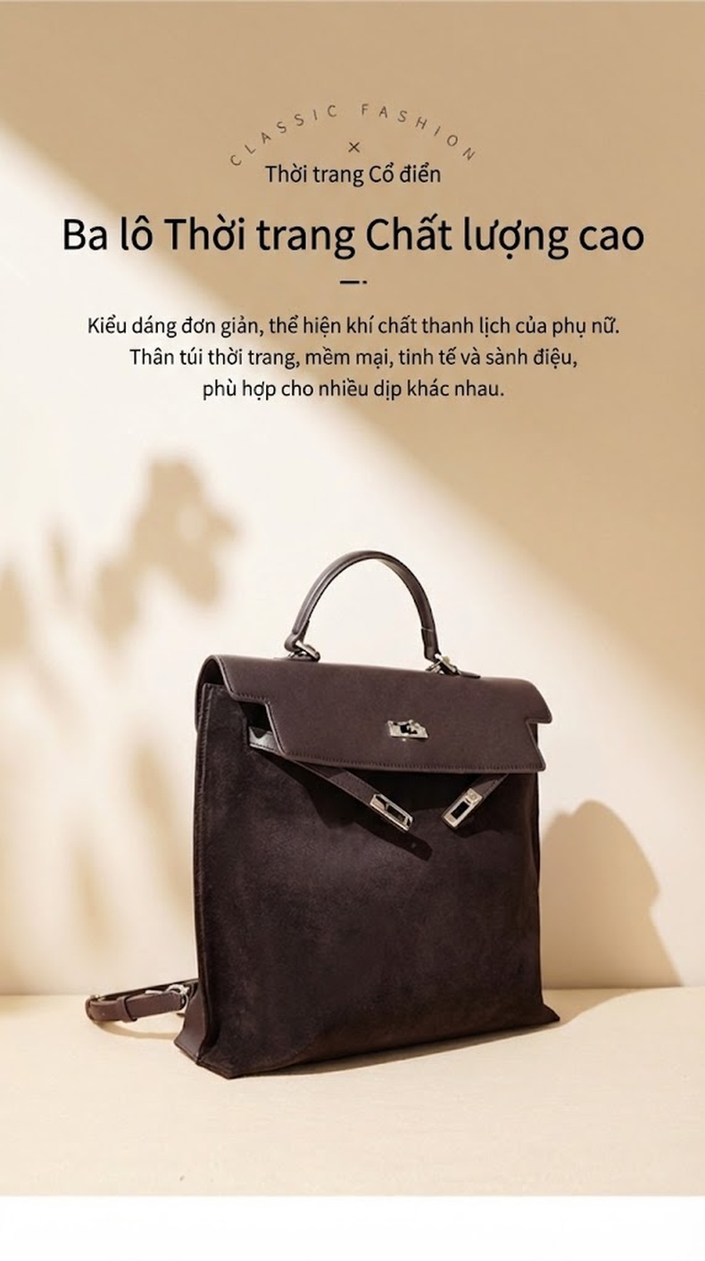 Túi Xách Nữ Da Bò Suede Nỉ Kelly Đeo Vai Đeo Chéo Cỡ Lớn Màu Đỏ Rượu Vang, Nâu, Đen, Vàng chi tiết 2
