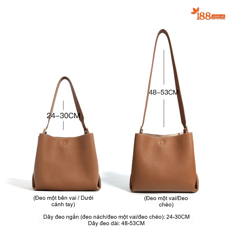 Túi Xách Nữ Da Bò Thật Dáng Bucket Tote Đeo Chéo Đựng Vừa A4 Màu Nâu, Nâu Đậm, Kem... chi tiết 9