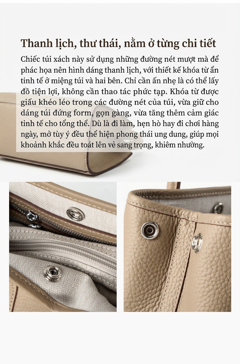 Túi Xách Nữ Da Bò Thật Dáng Túi Hộp Thời Trang Màu Đen, Kem, Nâu chi tiết 7