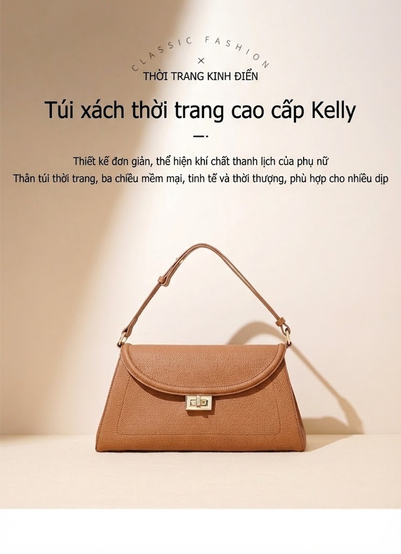 Túi Xách Nữ Da Bò Thật Đeo Vai/Đeo Chéo Thiết Kế Nhỏ Gọn Màu Nâu, Đen chi tiết 1