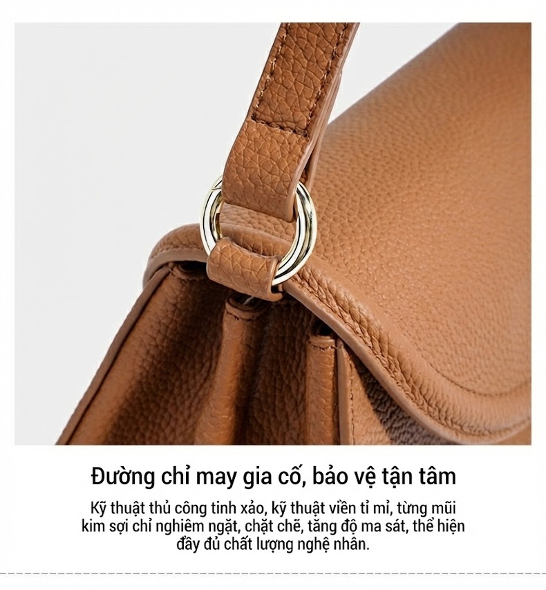 Túi Xách Nữ Da Bò Thật Đeo Vai/Đeo Chéo Thiết Kế Nhỏ Gọn Màu Nâu, Đen chi tiết 12