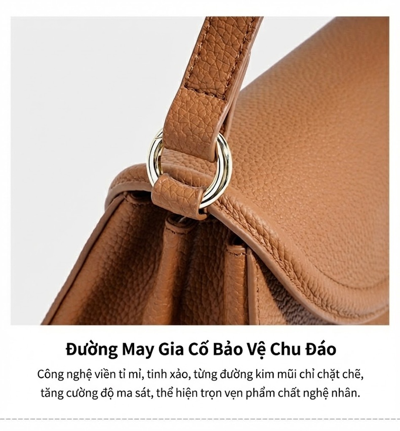 Túi Xách Nữ Da Bò Thật Đeo Vai/Kẹp Nách/Đeo Chéo Nhỏ Gọn Thanh Lịch Màu Đen, Kem, Nâu chi tiết 13