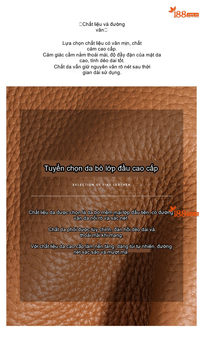 Túi Xách Nữ Da Bò Thật Đeo Vai/Kẹp Nách/Đeo Chéo Nhỏ Gọn Thanh Lịch Màu Đen, Kem, Nâu chi tiết 11