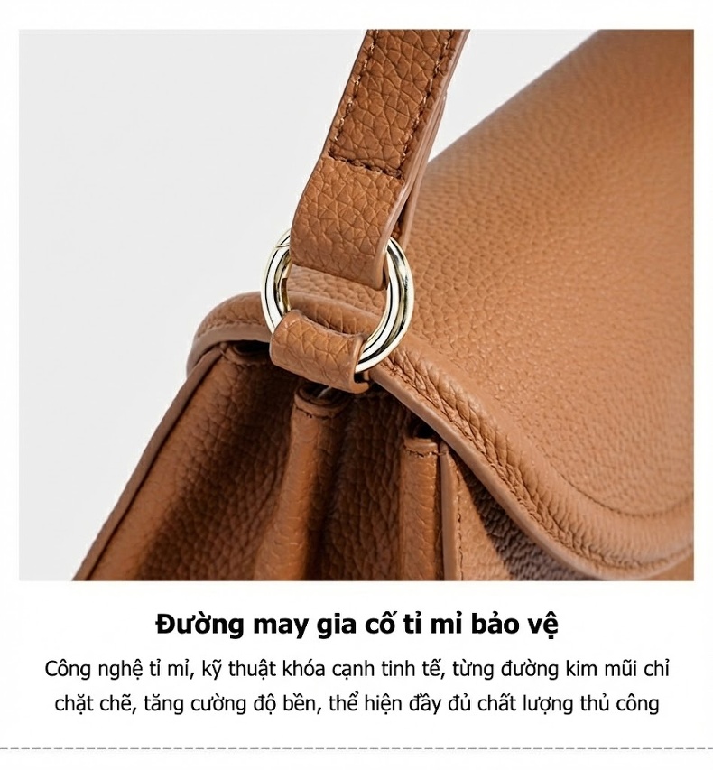 Túi Xách Nữ Da Bò Thật Mini Cầm Tay Đeo Vai Đeo Chéo Cao Cấp Màu Nâu, Xám, Đen chi tiết 12