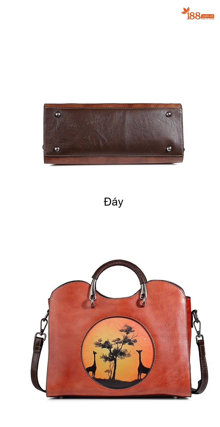 Túi Xách Nữ Da Bò Thật Vintage Họa Tiết Shell Cầm Tay Đeo Vai Màu Nâu chi tiết 8