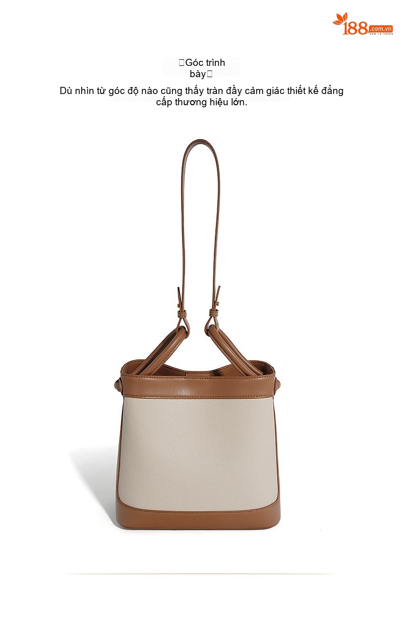 Túi Xách Nữ Da Bò Thiết Kế Độc Đáo Kiểu Túi Bucket Đeo Chéo, Đeo Vai, Xách Tay Màu Be, Nâu chi tiết 10