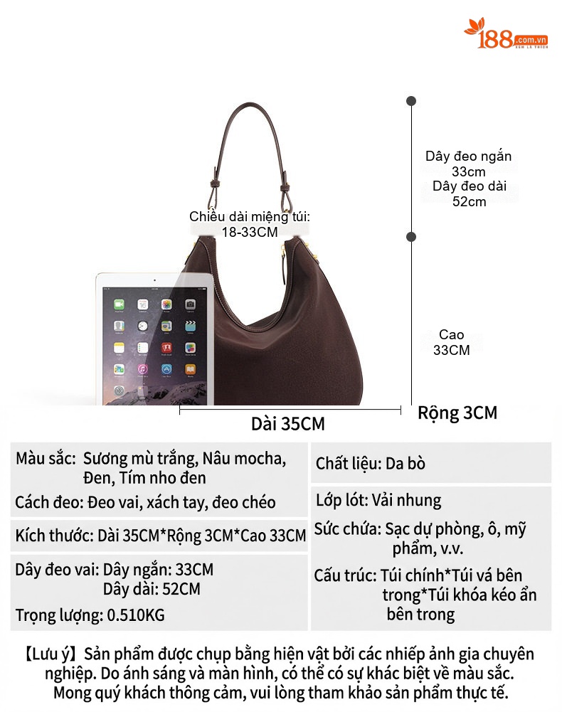 Túi Xách Nữ Da Bò Thiết Kế Độc Đáo Phong Cách Retro Cổ Điển Đeo Vai, Xách Tay Màu Nâu chi tiết 7