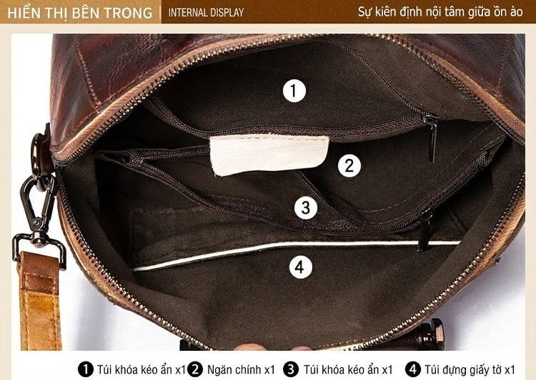 Túi Xách Nữ Da Bò Thủ Công Cầm Tay Dáng Gối Màu Nâu, Đen, Xanh Lá, Vàng... chi tiết 15