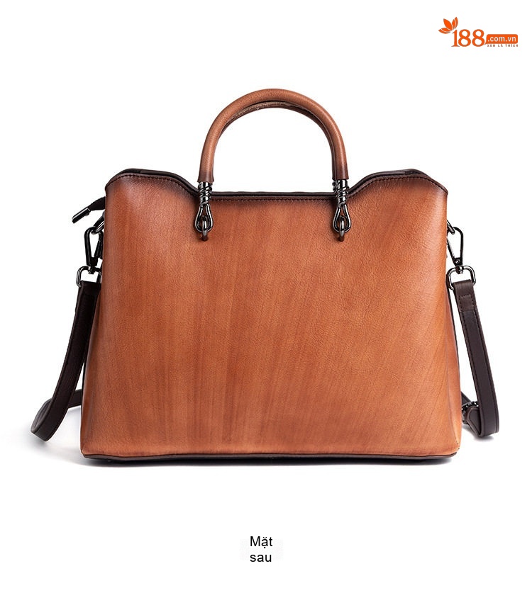 Túi Xách Nữ Da Bò Thủ Công Dập Hoa Vintage Đeo Vai, Đeo Chéo, Xách Tay Màu Nâu, Xám, Nâu Đậm chi tiết 5