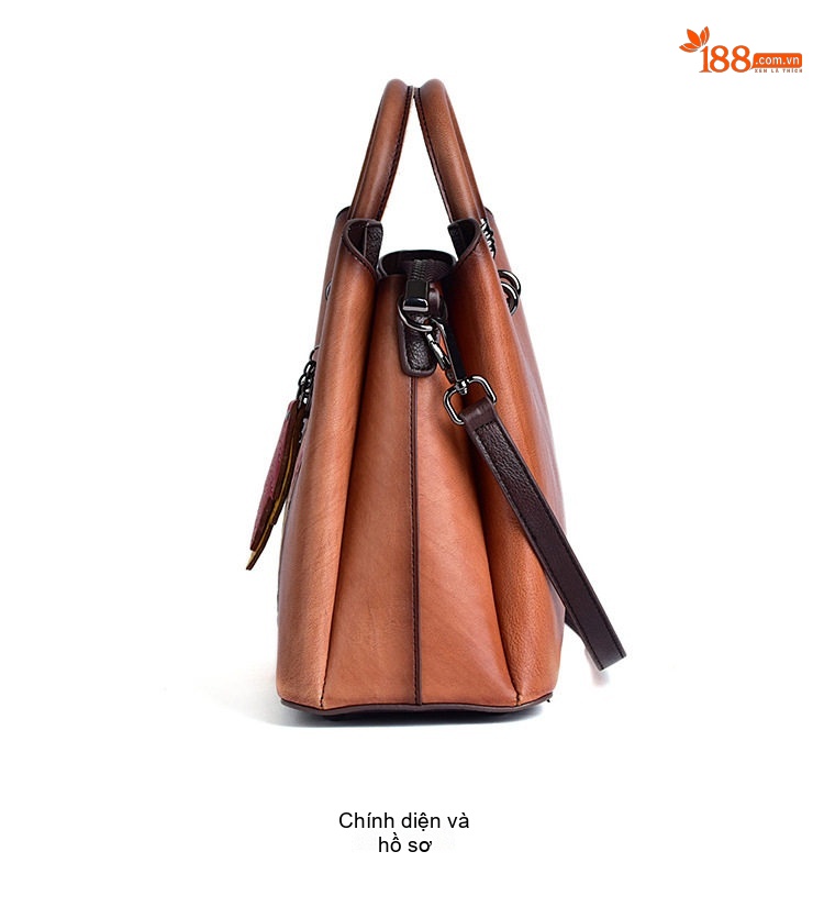 Túi Xách Nữ Da Bò Thủ Công Dập Hoa Vintage Đeo Vai, Đeo Chéo, Xách Tay Màu Nâu, Xám, Nâu Đậm chi tiết 7