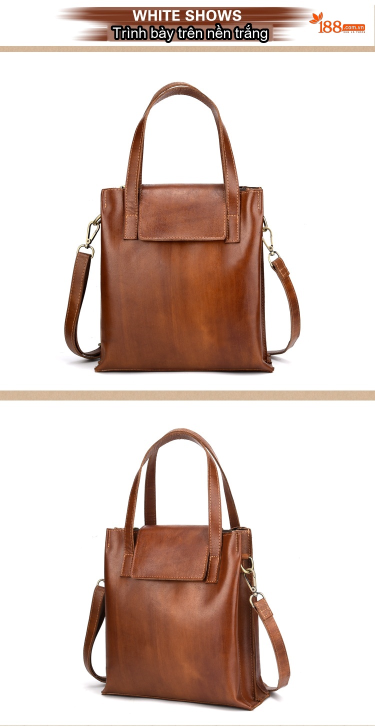 Túi Xách Nữ Da Bò Thủ Công Màu Nâu Vintage Đeo Vai, Xách Tay chi tiết 6
