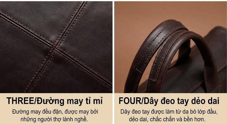 Túi Xách Nữ Da Bò Thủ Công Màu Nâu Vintage Đeo Vai, Xách Tay chi tiết 9