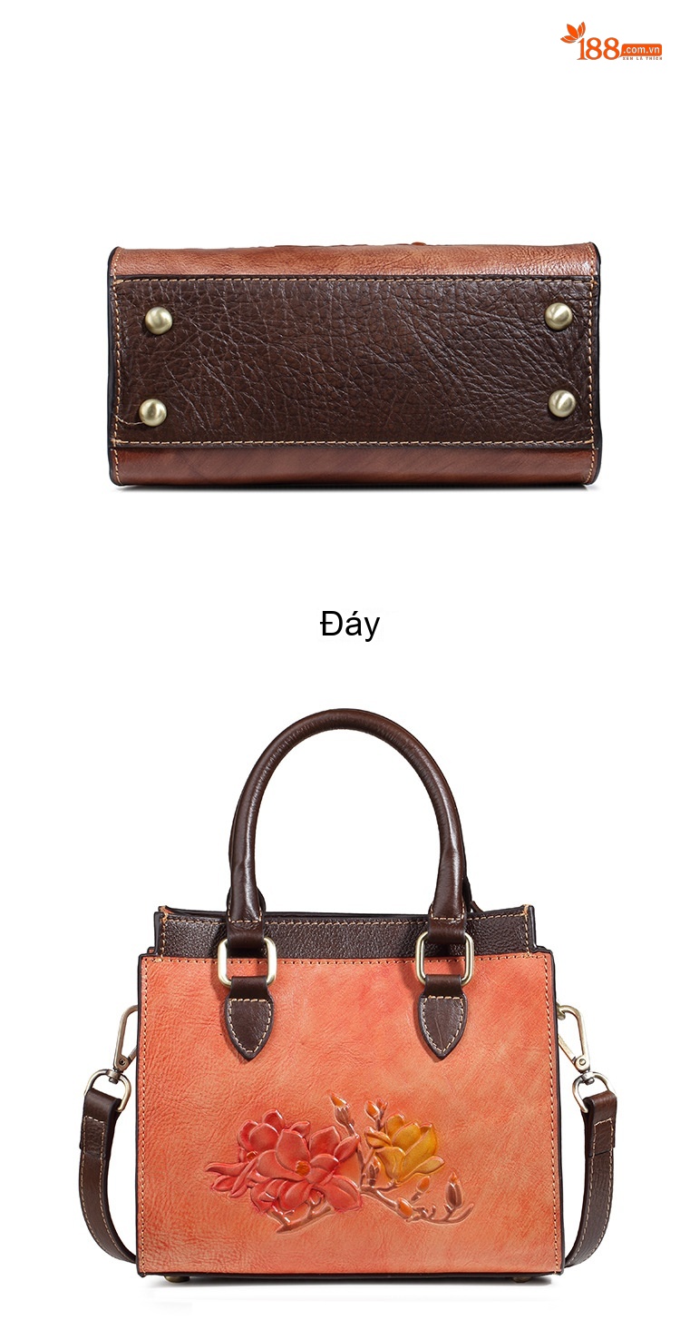 Túi Xách Nữ Da Bò Thủ Công Vintage Đeo Vai, Đeo Chéo Màu Nâu chi tiết 8