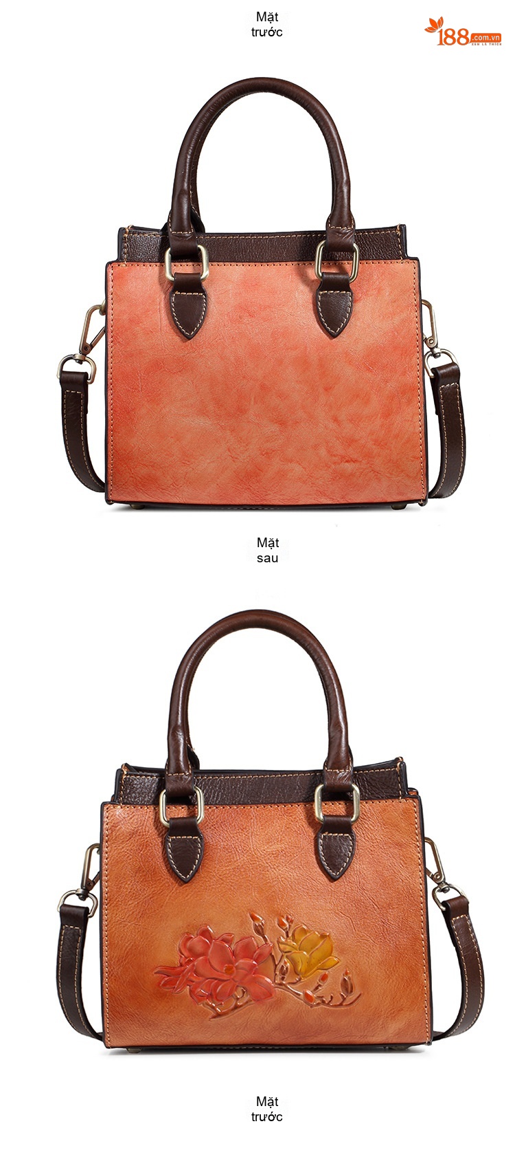 Túi Xách Nữ Da Bò Thủ Công Vintage Đeo Vai, Đeo Chéo Màu Nâu chi tiết 9