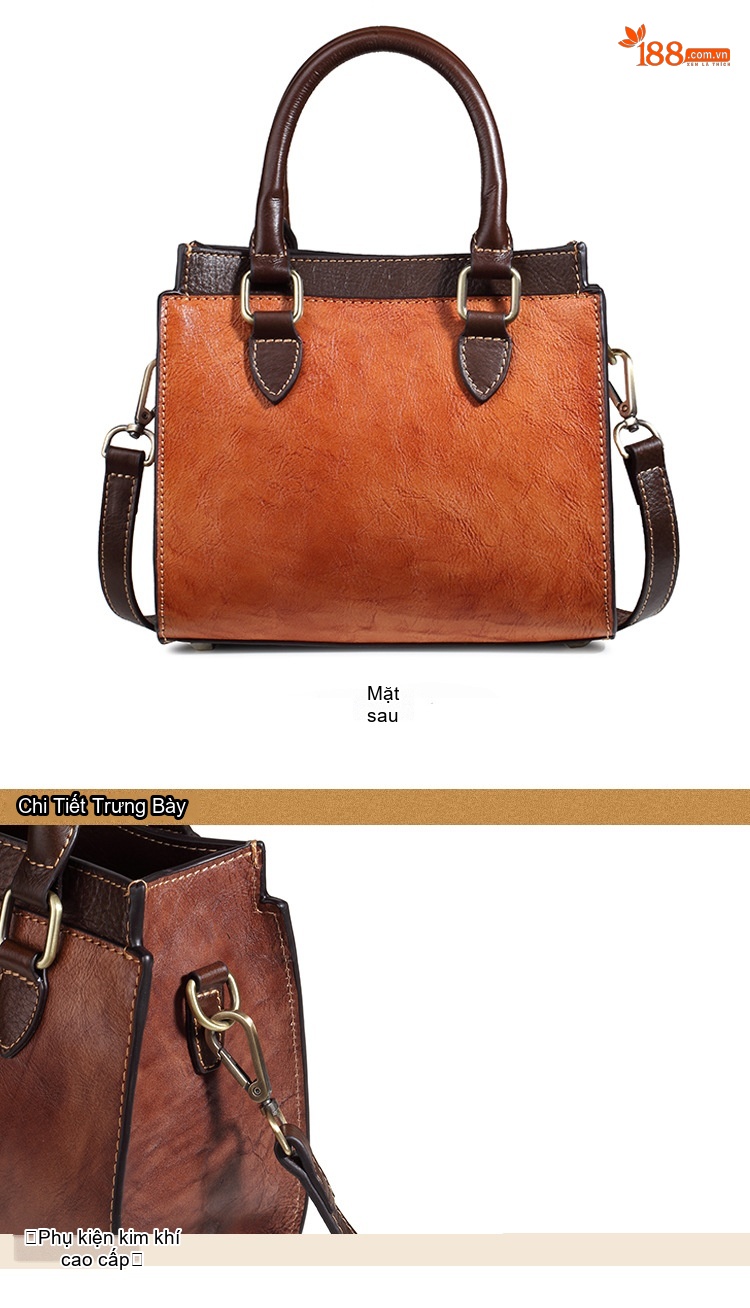 Túi Xách Nữ Da Bò Thủ Công Vintage Đeo Vai, Đeo Chéo Màu Nâu chi tiết 10
