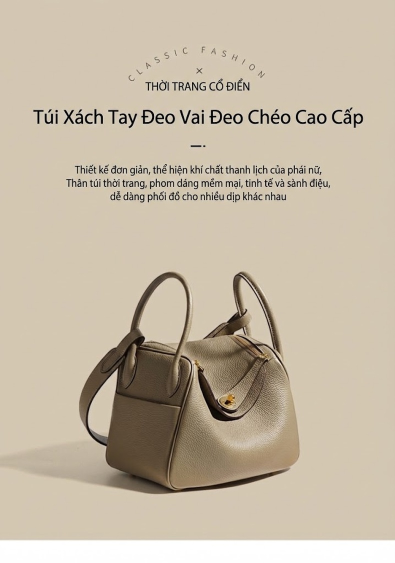 Túi Xách Nữ Da Bò Togo Dáng Lindy Size 14cm Màu Xám chi tiết 1