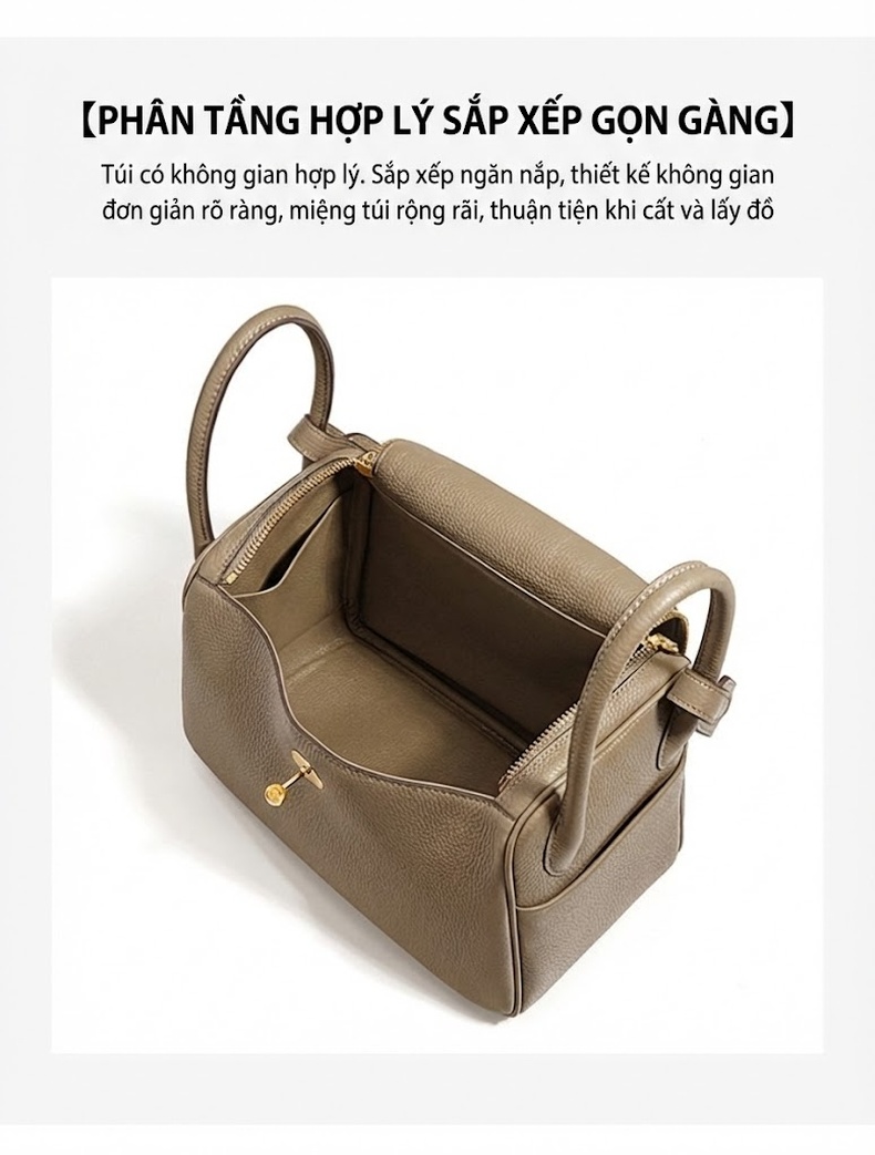 Túi Xách Nữ Da Bò Togo Dáng Lindy Size 14cm Màu Xám chi tiết 2