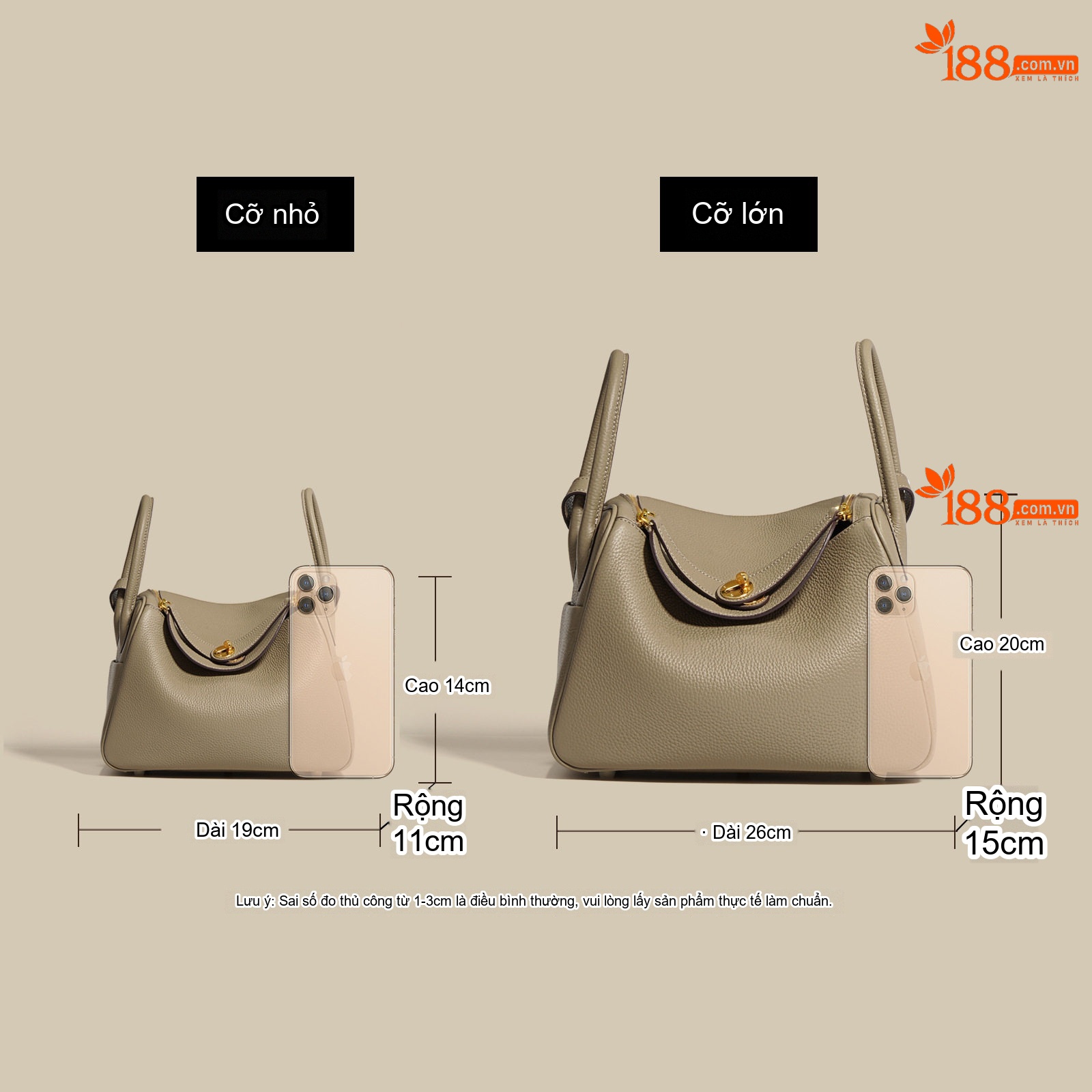 Túi Xách Nữ Da Bò Togo Dáng Lindy Size 14cm Màu Xám