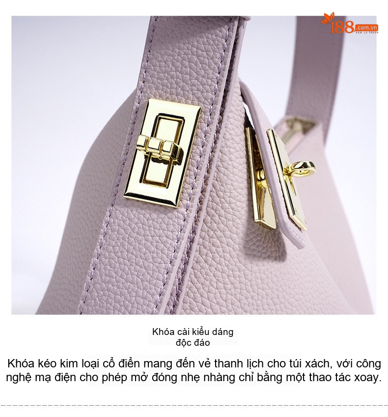 Túi Xách Nữ Da Bò Togo Thiết Kế Tối Giản Đeo Vai, Xách Tay Màu Tím, Xám, Trắng Kem chi tiết 11
