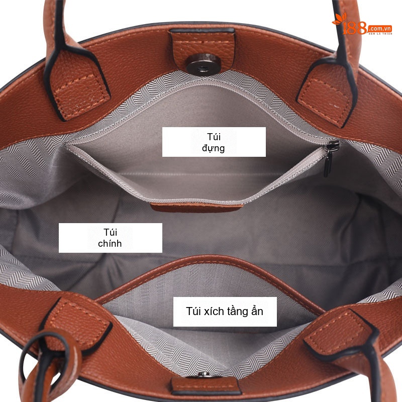 Túi Xách Nữ Da Bò Vải Canvas Kẻ Ô Lớn Cao Cấp Màu Caramel