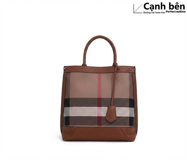 Túi Xách Nữ Da Bò Vải Canvas Kẻ Ô Lớn Cao Cấp Màu Caramel chi tiết 13