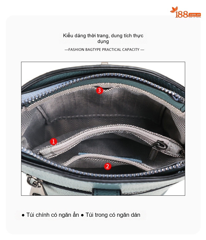Túi Xách Nữ Da Bò Vân Cá Sấu Dáng Bucket Đeo Chéo, Xách Tay Màu Xanh Dương chi tiết 7