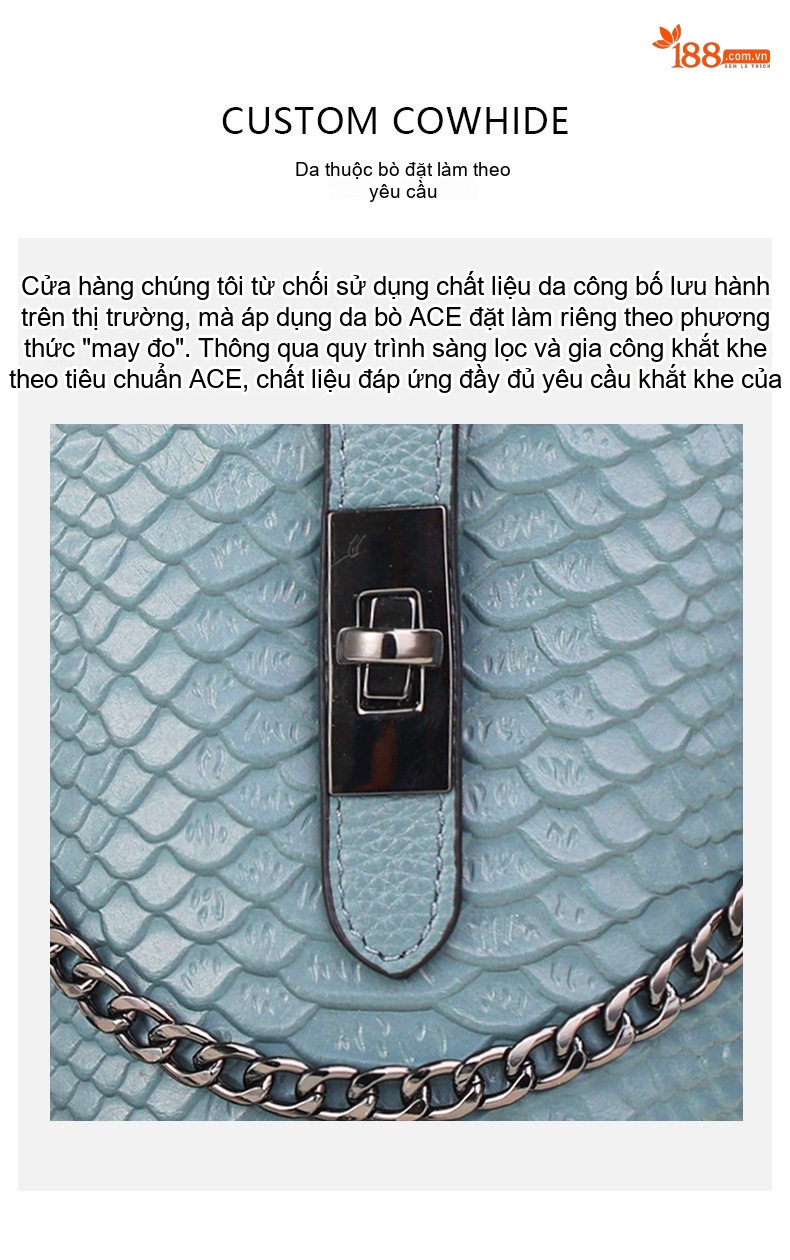 Túi Xách Nữ Da Bò Vân Cá Sấu Dáng Bucket Đeo Chéo, Xách Tay Màu Xanh Dương chi tiết 9