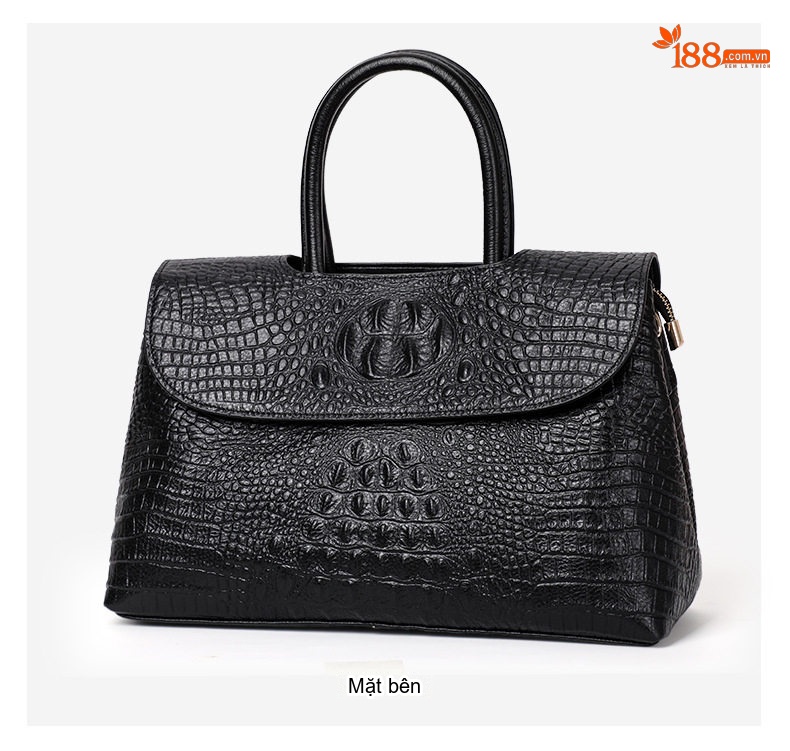 Túi Xách Nữ Da Bò Vân Cá Sấu Quai Xách Tay Đeo Vai Màu Đen chi tiết 10