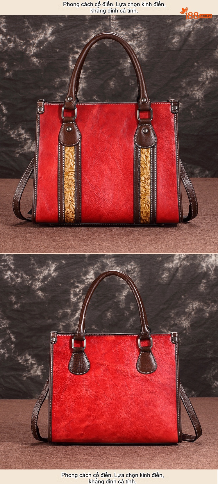 Túi Xách Nữ Da Bò Vintage Đeo Vai, Xách Tay, Đeo Chéo Màu Nâu chi tiết 3