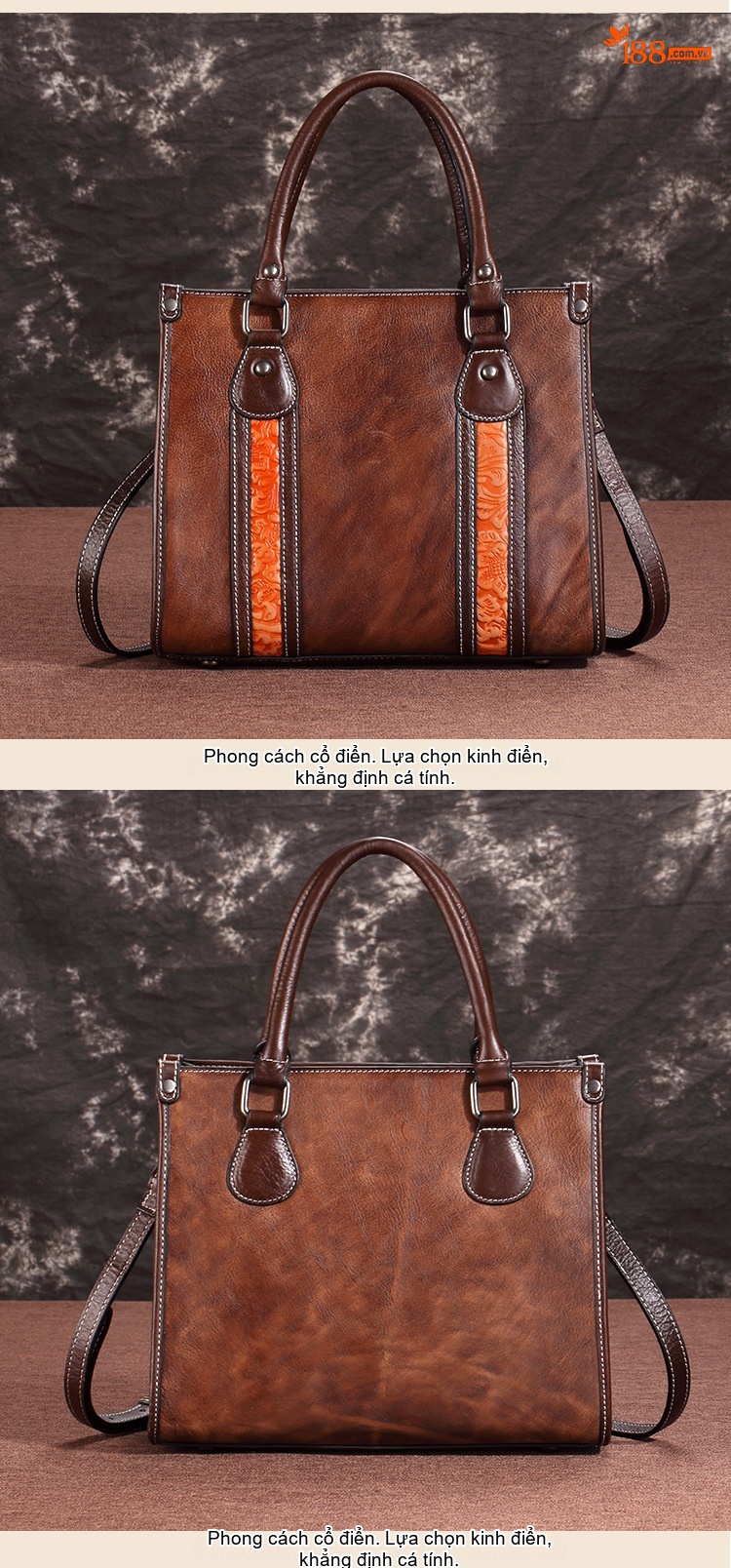 Túi Xách Nữ Da Bò Vintage Đeo Vai, Xách Tay, Đeo Chéo Màu Nâu chi tiết 4