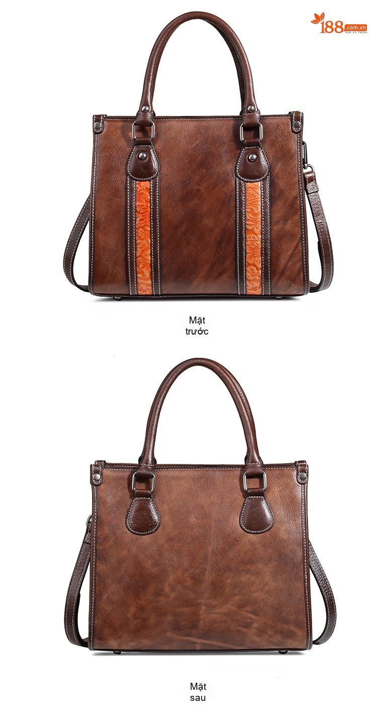 Túi Xách Nữ Da Bò Vintage Đeo Vai, Xách Tay, Đeo Chéo Màu Nâu chi tiết 6