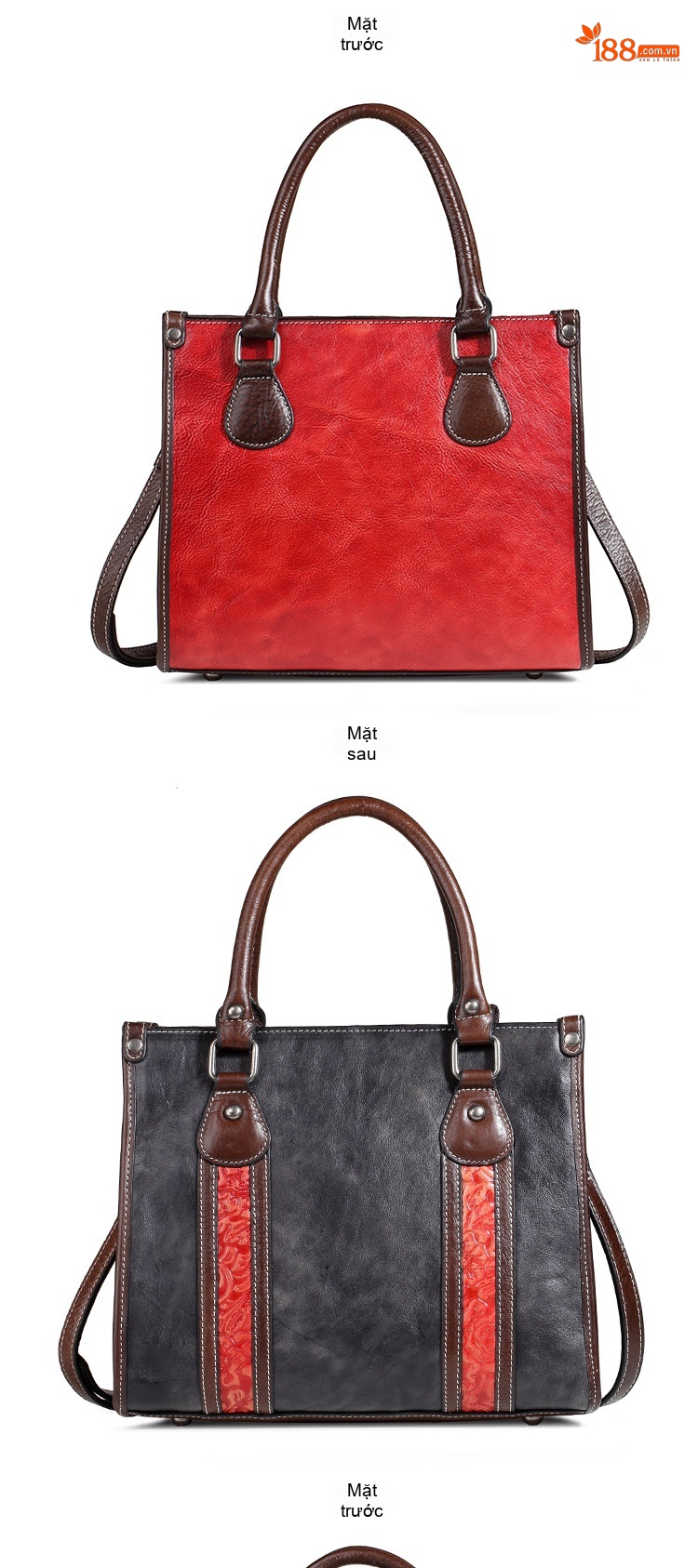 Túi Xách Nữ Da Bò Vintage Đeo Vai, Xách Tay, Đeo Chéo Màu Nâu chi tiết 9