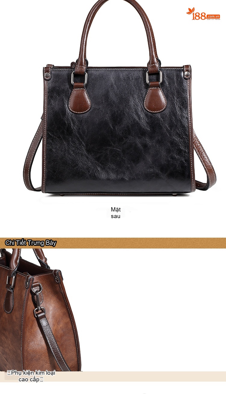 Túi Xách Nữ Da Bò Vintage Đeo Vai, Xách Tay, Đeo Chéo Màu Nâu chi tiết 10