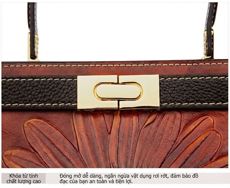 Túi Xách Nữ Da Bò Vintage Quốc Dân Đeo Vai, Đeo Chéo, Xách Tay Màu Nâu Đỏ, Đen chi tiết 14
