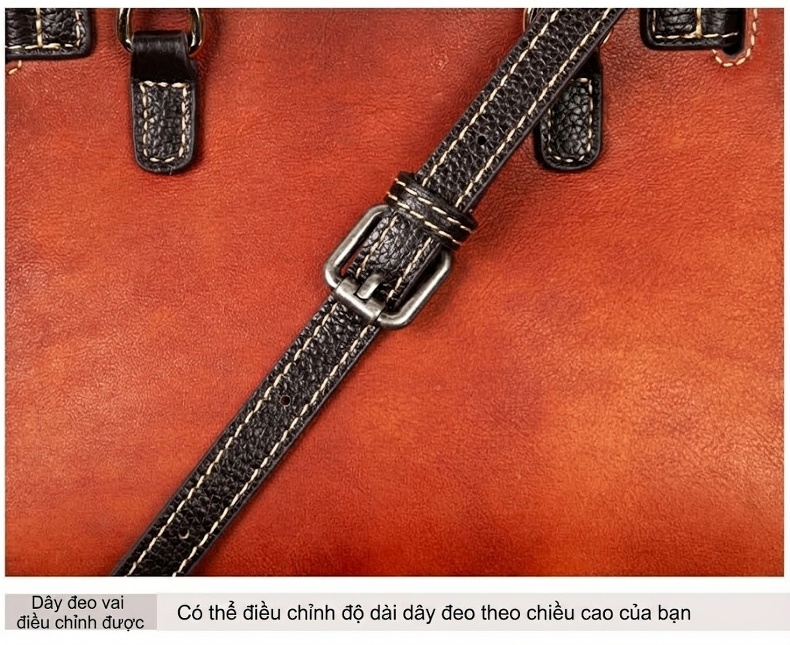 Túi Xách Nữ Da Bò Vintage Quốc Dân Đeo Vai, Đeo Chéo, Xách Tay Màu Nâu Đỏ, Đen chi tiết 16