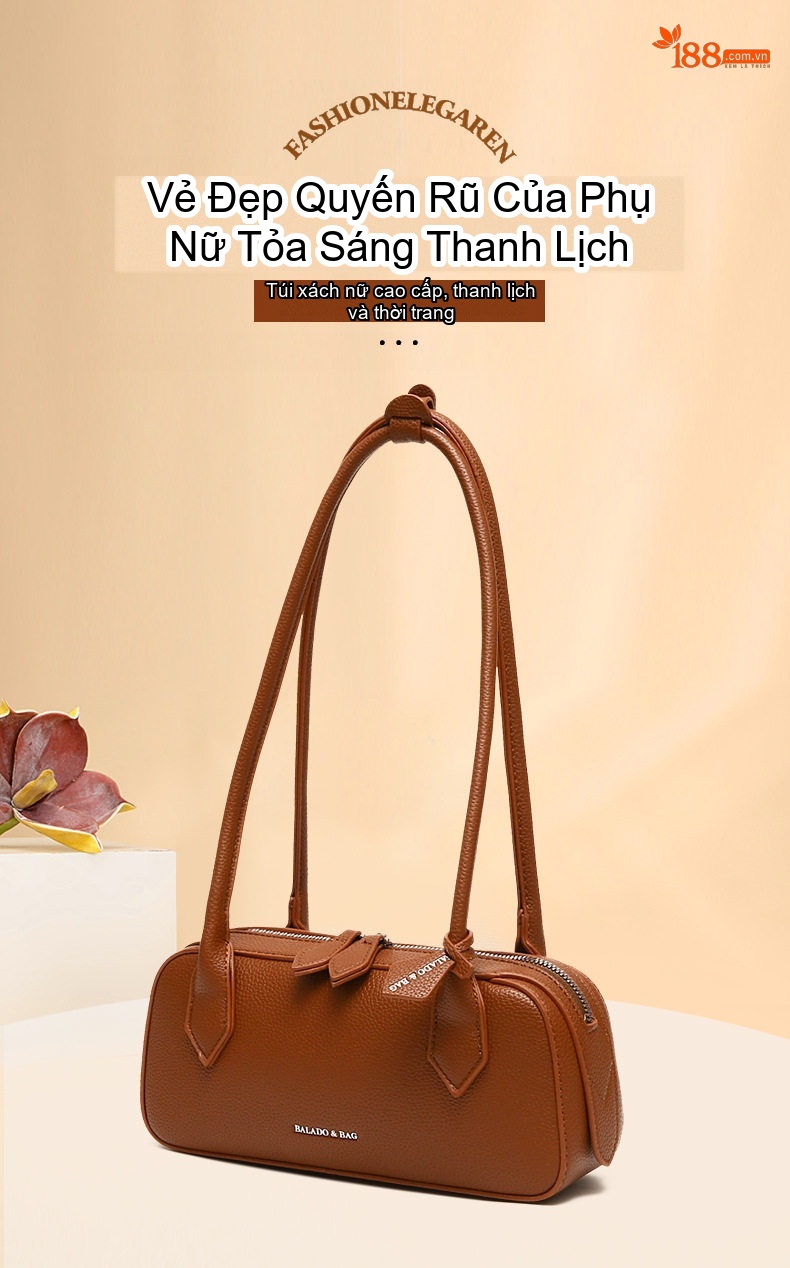 Túi Xách Nữ Da Bóng Dáng Baguette Đeo Vai Phong Cách Cổ Điển Màu Nâu, Be, Đen, Đỏ chi tiết 1