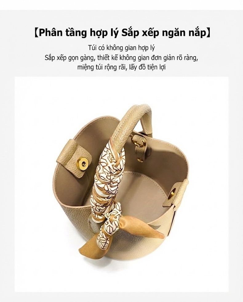 Túi Xách Nữ Da Bóng Dáng Thùng Đeo Chéo Thời Trang Màu Kem, Xanh Lá chi tiết 5