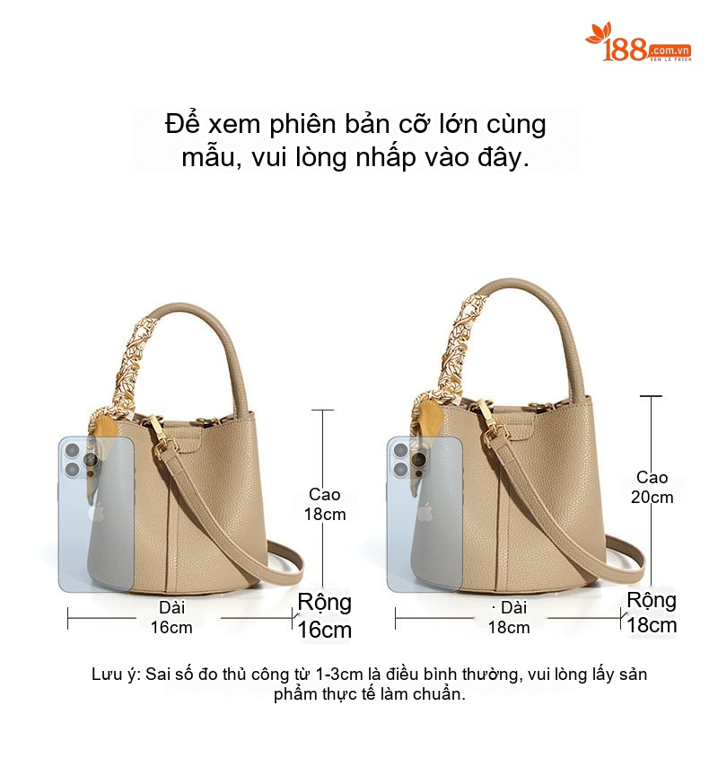 Túi Xách Nữ Da Bóng Dáng Thùng Đeo Chéo Thời Trang Màu Kem, Xanh Lá chi tiết 1