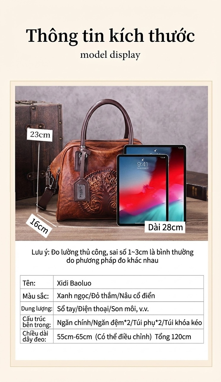 Túi Xách Nữ Da Bóng Dập Vân Họa Tiết Cổ Điển Phong Cách Âu Mỹ Có Dây Đeo Vai Màu Nâu chi tiết 18