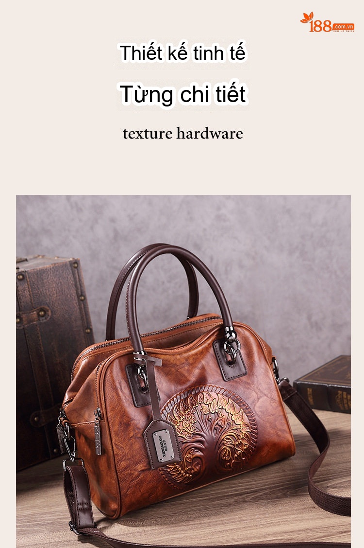 Túi Xách Nữ Da Bóng Dập Vân Họa Tiết Cổ Điển Phong Cách Âu Mỹ Có Dây Đeo Vai Màu Nâu chi tiết 13