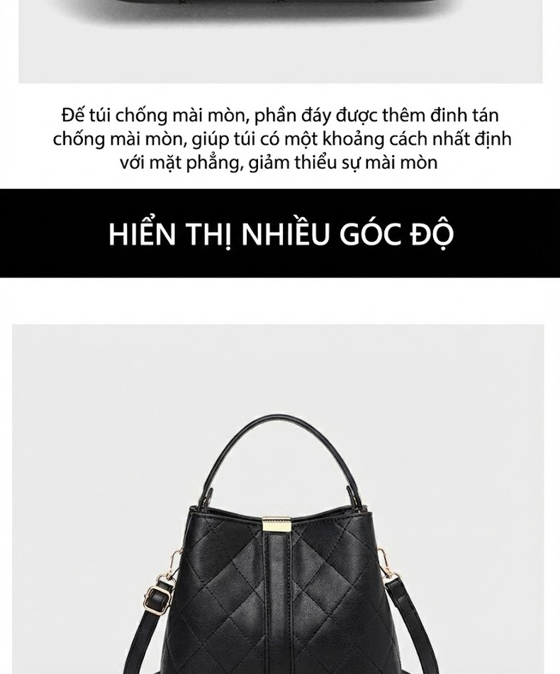 Túi Xách Nữ Da Bóng Đeo Chéo Dáng Xô Thời Trang Màu Đen chi tiết 12