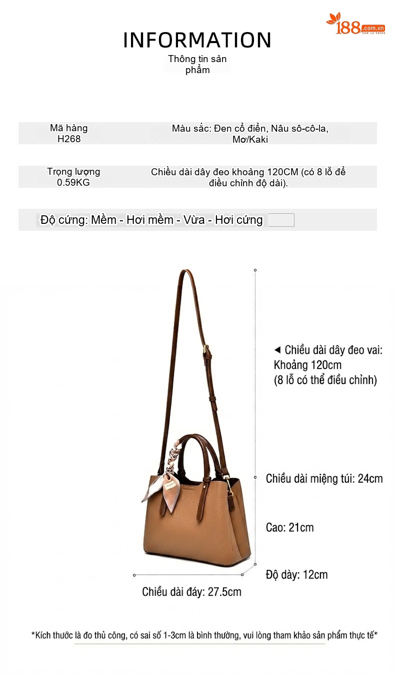 Túi Xách Nữ Da Bóng Đeo Chéo/Xách Tay/Đeo Vai Sức Chứa Lớn Màu Nâu, Be chi tiết 2