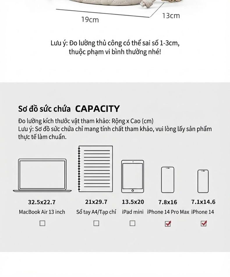 Túi Xách Nữ Da Bóng Đeo Vai Đeo Chéo Dáng Xô Quai Xích Màu Trắng Kem chi tiết 3
