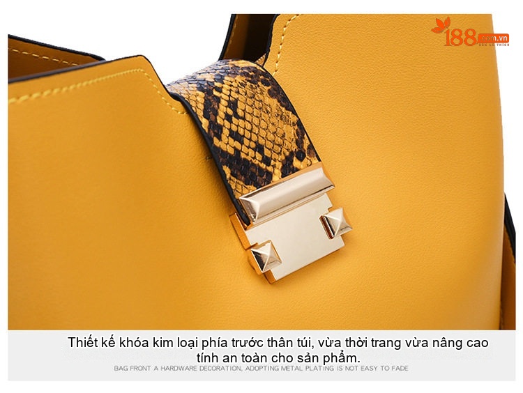 Túi Xách Nữ Da Bóng Đeo Vai Kiểu Túi Bucket Kèm Ví Cầm Tay Màu Đen, Vàng, Đỏ, Nâu chi tiết 31